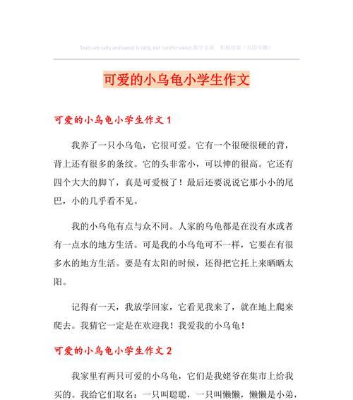 有关小乌龟的作文怎么写（《小乌龟》）