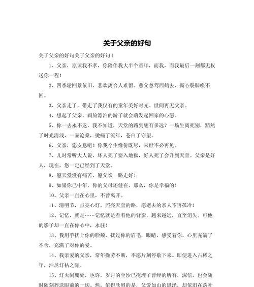 有关父亲节创意句子怎么写的好句三年级（《父爱如山，孝思绵绵》）